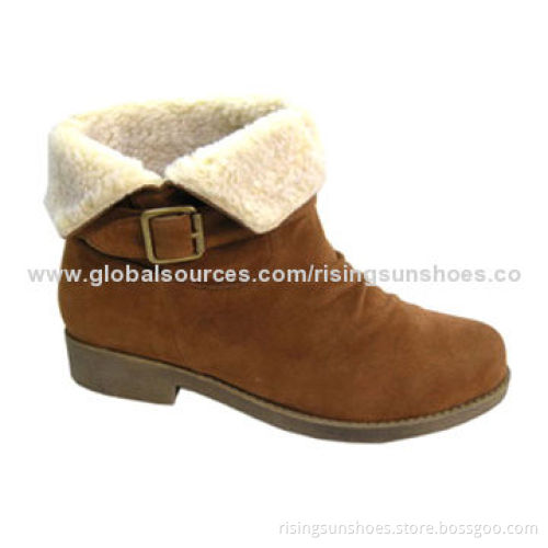 Women's Dress Boots, Suede Upper with Wide Fur Piece Around Ankle Part, Warmth and Nice